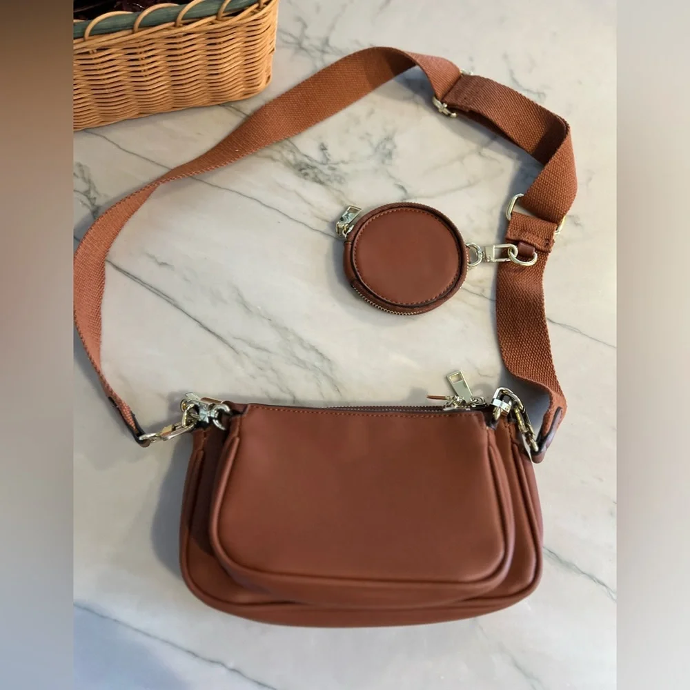 Small crossbody bag 3 in 1 attachable with coin purse and thick strap